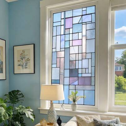 1 pieza Película de vidrio con estampado abstracto, pegatina de privacidad de estilo de vidrio colorido (vinilo removible), adecuada para decoración de vidrio en oficina, baño y cocina