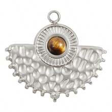 1pc/6pcs Luxury Stainless Steel Inlaid Shell Asymmetrical Fan-Shaped Shell Pendant Necklace Earring DIY Jewelry Accessories, Vacuum Electroplated Jewelry Making Charms - S3239 - View 10