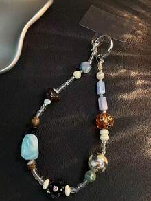 1pc Cute Jade & Crystal Pearl Phone Lanyard, Fashionable Summer Holiday Phone Charm, Bag Pendant, Key Chain For Women - Multicolor - View 6