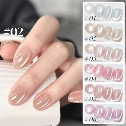 10毫升中央玻璃珠猫眼凝胶指甲油，6种颜色，夏季美甲，美白，丝滑透明粉裸色玻璃珠猫眼指甲油，白色指甲，粉色指甲，美甲用品，适用于美甲沙龙使用