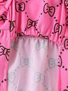 Cute Cat & Dog Bow Print Hat Dress - Rose Red - View 8