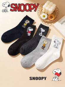 SNOOPY 5/1 Đôi tất cổ trung hoạt hình, tất thể thao mềm mại thoải mái, tất cổ trung bốn mùa, tất thể thao thường ngày cho cặp đôi, quà tặng cho bé gái - Nhiều màu - Xem 3