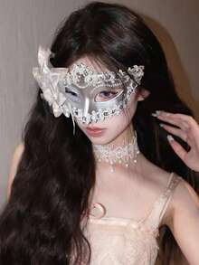 Máscara de princesa de fiesta de disfraces, máscara de media cara para adultos, máscara de ojos de media cara plateada como accesorio - Multicolor - Ver 2