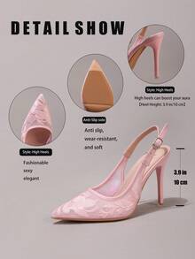 Fashionable Lace Embroidered Pink High Heels, Sexy Pointed Toe Evening Wedding Party Dance Stiletto Sandals For Women, Summer Shoes, Mothers Day Gift - Pink - View 3