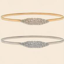 1pc Women's Rhombus Rhinestone Metal Elastic Waist Belt - A - View 1