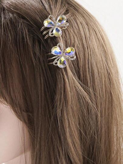 2 piezas Pinzas para el cabello con flor de diamante de imitación, Pinzas para el cabello de metal, Accesorios para el cabello con estilo dulce para decorar el flequillo, Accesorios para el cabello para fiestas, Día de San Valentín, Útiles escolares, Decoraciones para la cabeza