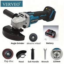 VERVEO 電動工具 125mm 角磨機 無刷全銅馬達 Type-C 充電式電池 研磨機 適用於拋光、除鏽、研磨、切割 配件包含百頁輪與研磨輪 - 藍色 - 查看 13