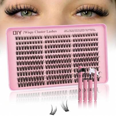 Bộ nối mi giả dạng chùm 10-16mm, 300 sợi mi cong chữ C, kiểu dáng tự nhiên, bộ dụng cụ tự làm.