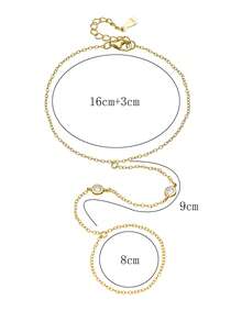 1pc S925 Sterling Silver Round Zirconia Finger Chain, Minimalist Knuckle Hand Chain, Layered Wear Jewelry For Women - Gold - View 5