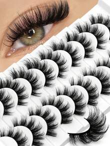 10 Pairs Manga Lashes Faux Mink Eyelashes, Cat Eye False Lashes, Natural & Thick Fake Eyelashes, Voluminous Lash Extensions, Travel Makeup Essential (K106) - Black - View 1