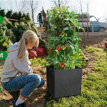 3pcs Breathable Garden Plant Bags, 7 Gallon (27.5L) Square Fabric Planter Boxes - Lightweight & Durable For Indoor/Outdoor Use, Grid Design For Vegetables & Flowers, Vegetable Garden Accessories, Indoor/Outdoor Gardening, Sturdy Plant Stand - Black 3pcs - View 5