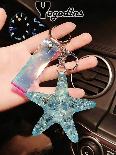 Yogodlns Women Crystal Shell Accessories Starfish Pearl Key Ring Shell Keychain Starfish Keychain Key Chains Pendant Bag Charm Lucky Acrylic Starfish Pendant Ocean Style Bag Charm Fashion Keychain Bag Pendant Summer Bag Charm Accessories