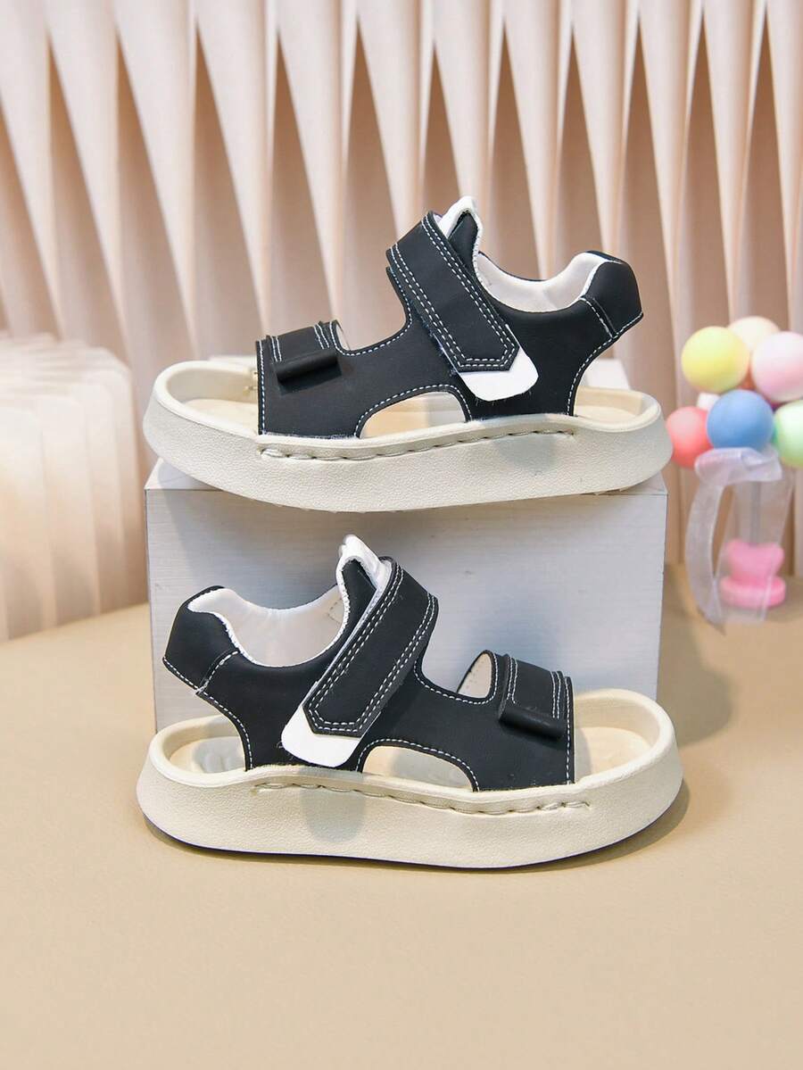 1 Pair Black Boys' Sandals, New Design, Non-Slip, Suitable For Toddlers & Little Boys, Summer, Soft Sole - Black - View 1