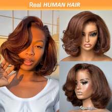 180% 巧克力棕色蓬松波浪波波头假发，深棕色 13x4 高清透明蕾丝前额假发，真人发水波纹预拔毛，女士款 - S4 - 查看 2