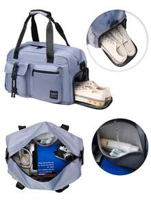 带干湿分离口袋的旅行包，带鞋仓的旅行包，商务旅行、健身、户外活动、学习用品、学生用品、度假用品、带鞋袋的过夜包 - 彩色 - 查看 6