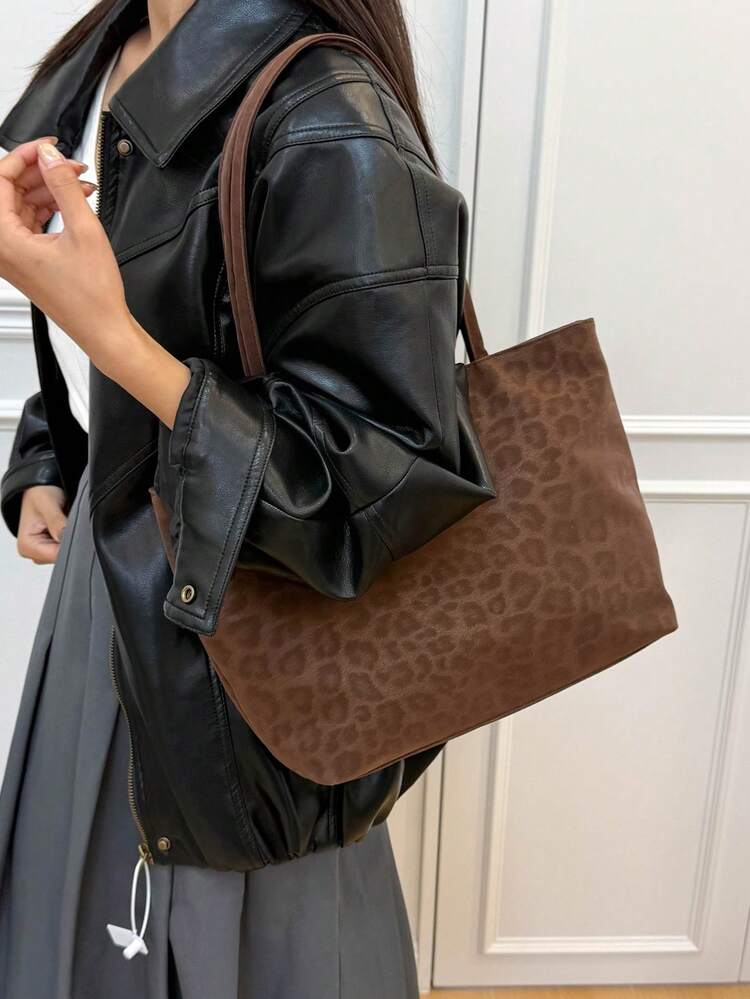 秋季韩版复古豹纹包，时尚百搭通勤单肩手提包，大容量男士包 - 多色 - 查看 8