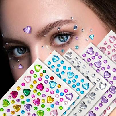 12pcs Heart-Shaped Crystal Rhinestone Stickers, 3D Shiny Gem Stickers, Face Decor Stickers, DIY Crafts, Self-Adhesive, Crystal Stickers, Eye Corner Decor, Crystal Face Jewelry, Music Festival Decor, Party Accessories