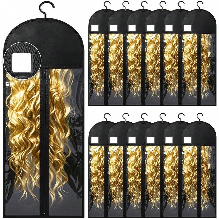 6-Pack Extra Long Wig Storage Bags With Hanger For Travel & Closet - 02 Black 12PCS - View 1