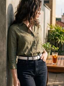 Women's Set Of Belts With Metallic Roller Buckle In Minimalist Faux Leather - 3 Piece Kit - View 3