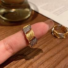 Damen Vintage Zweifarbiger Ahorn Blatt Zirkonia Cut Out Offener Ring - Gold - Übersicht 7