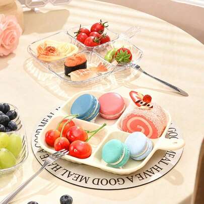1pc PET Material Divided Plate, PET Multi-Compartment Plate, With Separate Sauce Dish, Seasoning Dish, Multi-Compartment Dipping Dish, Independent Sauce Layer, Durable, Lightweight And Easy To Clean, Essential For Home Kitchen