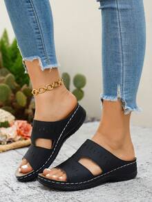 女士坡跟凉鞋，时尚鞋履 - 黑色 - 查看 4