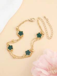 1pc Four-Leaf Clover & Five-Petal Flower Anklet, Suitable For Daily Wear In Summer - one-size - View 3