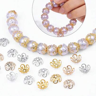 200pcs Flower Shaped Bead Caps, Alloy Bead Spacers For DIY Jewelry Making, Bracelet Necklace Earring Craft Supplies