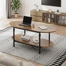 Mesa de café oval larga de 47.2 Pulgadas (≈120 cm) Mesa de final de la mesa de té única Mesa de cóctel de almacenamiento bajo Mesa de café de 2 niveles Mesa de centro vintage para sala de estar Oficina - Marrón - Ver 8