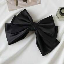 Large 3-Layer Satin Bow Hair Clip, Elegant Hair Accessory - Black - View 7