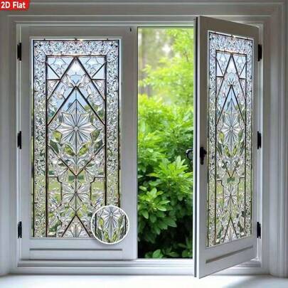 1 Cuộn phim dán cửa sổ 2D họa tiết tinh thể hình học. Phim dán kính tĩnh điện PVC, 45x100cm. Trang trí nhà cửa, có thể tháo rời/tái sử dụng, bảo vệ sự riêng tư, dễ lắp đặt, không cần keo. Thích hợp cho phòng tắm, phòng ngủ, nhà bếp, văn phòng, v.v.