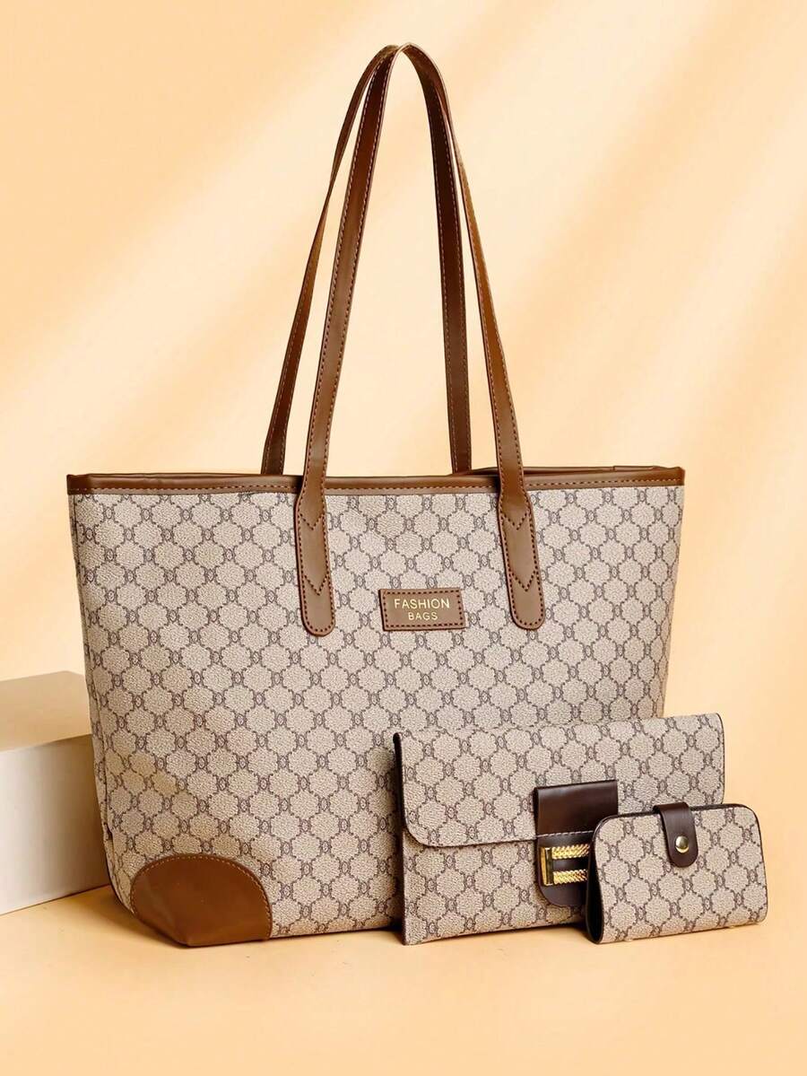 Bộ 3 túi tote dung tích lớn, chất liệu cao cấp, túi đeo vai nhẹ, kiểu dáng retro thường ngày. - Xám - Xem 1