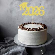 1个2026毕业闪光蛋糕装饰，闪亮金色毕业帽派对装饰，适用于高中和大学庆祝活动，祝贺毕业甜点桌摆件 - 畢業單層大數字 - 查看 10