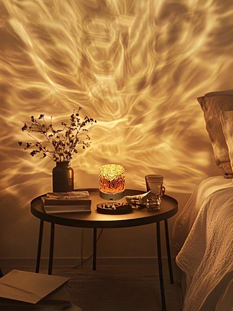 16-färgs LED-atmosfärslampa, fjärrstyrd färgskiftande nattlampa, USB-driven vattenvågslåga projektionslampa, lämplig för sovrum, rum, skrivbord, sängbord, heminredning, julklapp - Multifärgad - Visa 1