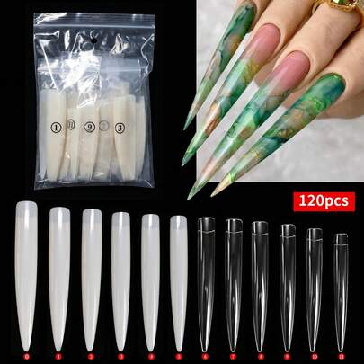 120pcs Pointed Nail Art Tips, Salon Display Nail Tips For Stage Performance