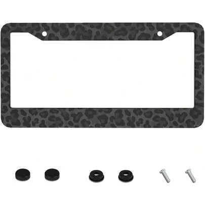 2D Flat Metal License Plate Frame |   12x6inch Aluminum, Black Leopard Print, Suitable For Sedans, SUVs, Pickups, And Commercial Vehicles, Includes Mounting Screws And Washers,Car Must Haves,Car Decor,Car Cover,Car Acessesories>Essentials,Car Picks,Gifts