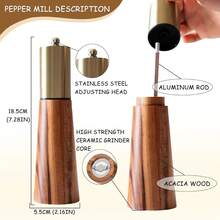 2 piezas/Set Molinillos de sal y pimienta con base de madera, molinillo de sal y pimienta manual de acero inoxidable, rellenable y con ajuste de grosor, adecuado para cocina, barbacoa, picnic - Multicolor - Ver 11