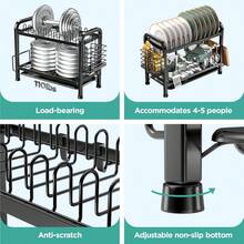 2 Tier Dish Drainer Rack With Drip Tray, Dish Drying Rack With Utensils Holder, Durable Stainless Steel Dish Rack For Kitchen Counter, Black - 2 Tier Large - View 9