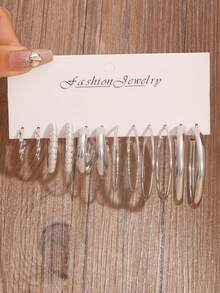 12-24pcs Set Elegant Metal Hypoallergenic Layered Earrings For Women, Minimalist Geometric, Oversized Hoops, Faux Pearl Design, Suitable For Daily Wear And Parties - Silver - View 3