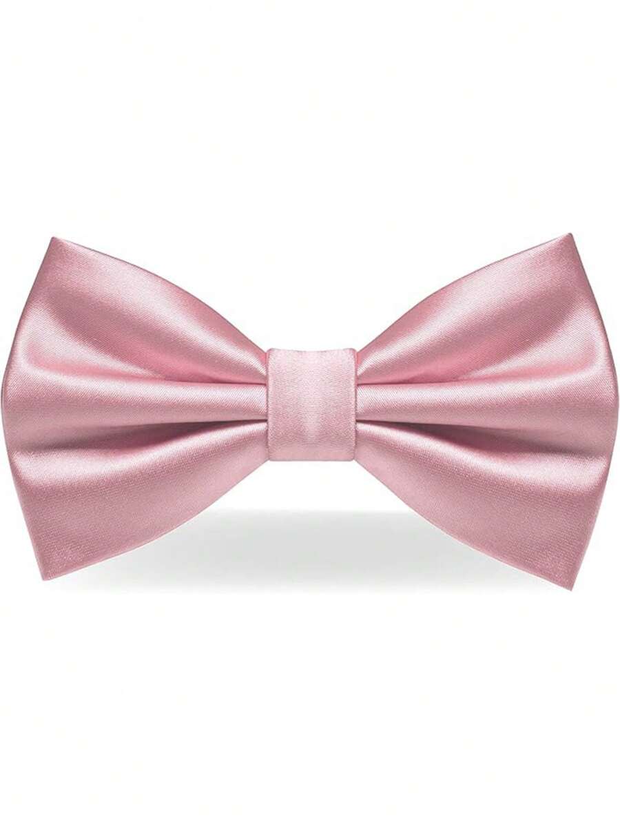 1pc Men's Solid Color Double Layer Bow Tie, Business Formal Suit Bow Tie, Groomsman Wedding Bow Tie - Pink - View 1