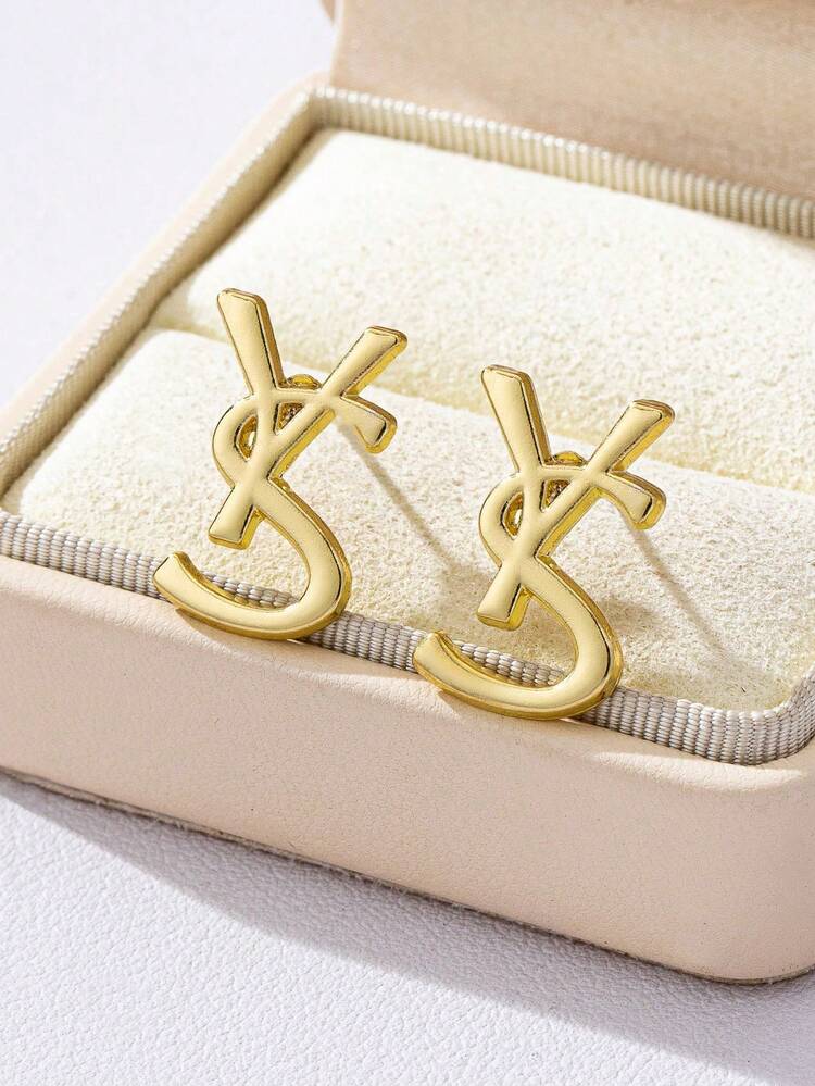 1 Pair Minimalist Fashionable Elegant Delicate Letter Earrings For Women - Yellow Gold - View 3