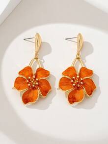 一对时尚精致花朵吊坠耳环，复古优雅女士耳环，适合日常佩戴、度假、约会、节日、正式场合、海滩度假等场合，母亲节礼物之选。 - 橘色 - 查看 5