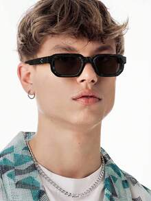 1 PC Men's Classic Style Square Fashion Glasses Solid Color Polycarbonate Frame Casual Versatile Lightweight Suitable For Outdoor Travel And Party Outfits, With Glasses Box - Multicolor - View 3