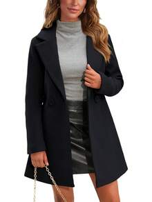 Women's Wool Pea Coat Double Breasted Midi Trench Coat - Camel - View 5