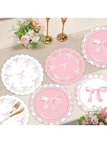 Bộ đồ dùng ăn uống tiệc tùng màu hồng dễ thương với nơ, bộ đĩa giấy phù hợp cho sinh nhật bé gái, tiệc cưới hỏi, tiệc độc thân, lễ đính hôn, đám cưới, tiệc mừng em bé chào đời, trang trí tiệc cho phái nữ, trang trí bàn ăn, đĩa tráng miệng, đồ dùng tiệc tùng. - Hồng - Xem 3