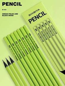 10pcs Green Stem Black Wood Hexagonal Writing & Drawing Pencil Set - Sets - View 2