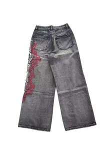 1 chiếc quần jeans nữ dáng rộng, ống rộng, thêu họa tiết, thoải mái, thời trang đường phố (Không bao gồm thắt lưng/phụ kiện) Màu đen mùa xuân - màu đen - Xem 12