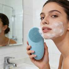 New Silicone Facial Cleansing Brush Electric Pore Cleaner Ultrasonic Face Massager For Deep Cleansing And Skin Rejuvenation With Soft Bristles And Waterproof Design Perfect For All Skin Types - Màu xanh lam - Xem 5