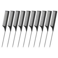 3/10 Pcs Rat Tail Comb Steel Pin Rat Tail Carbon Fiber Heat Resistant Teasing Combs With Stainless Steel Pintail Parting Rattail Combs Back Combing Root Teasing Adding Volume - Black - View 8