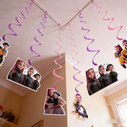 1 peça de decoração coreana pop com estilo e embalagem aleatórios, silhueta de personagem de desenho animado em rosa e roxo, ideal para festa temática K-Pop, decoração para pendurar (estampa e embalagem aleatórias)